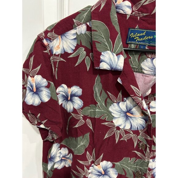 Island Traders Hawaiian Short Sleeve Button-Up Shirt L Red Floral Print - Picture 4 of 9